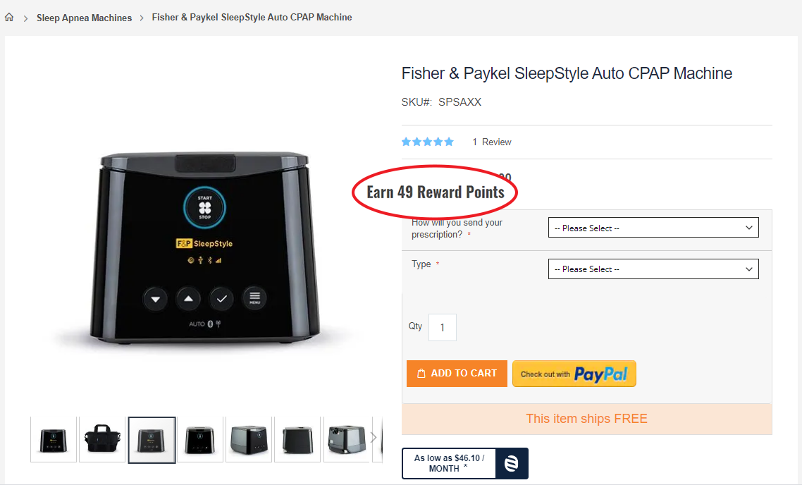 Loyalty points on product page